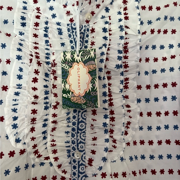 NWT Oliphant Ellis Blue Ruffle Front Blouse - Picture 8 of 10